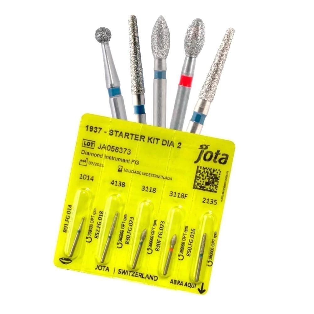 Kit Jota Starter 1937, embalagem com cinco brocas diamantadas FG suíças